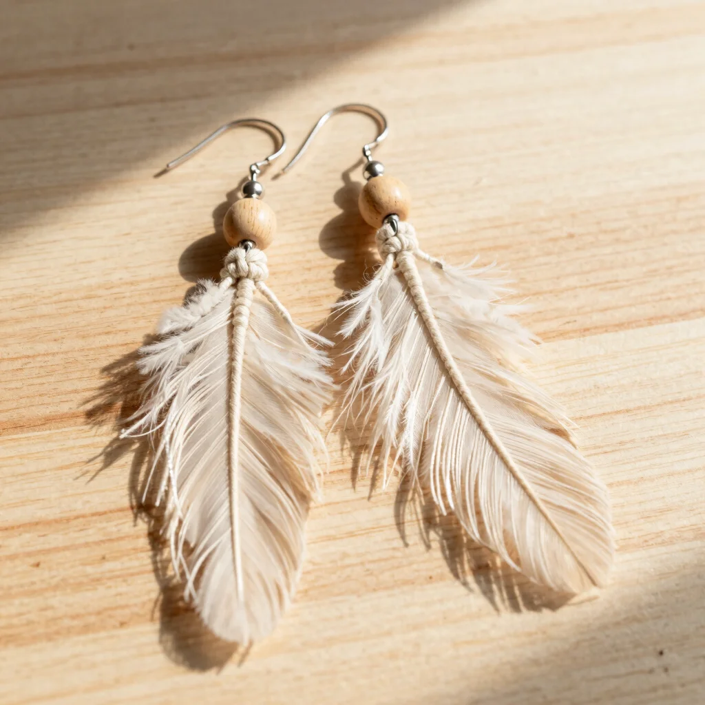 Boucles d'Oreilles Plumes Macramé